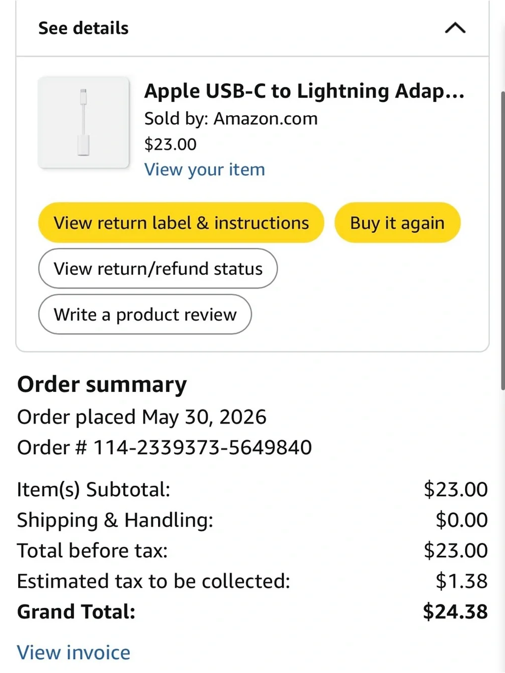 Apple USB-C to Lightning adapter